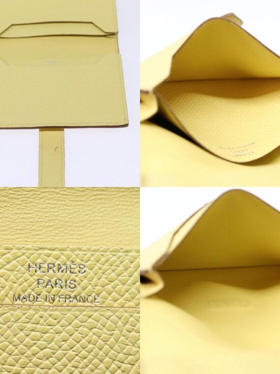 Hermès HERMES Wallet Leather 2Set Black Yellow Auth bs8519  HERMES Baan Card Case Leather Yellow Silver Auth ar12506